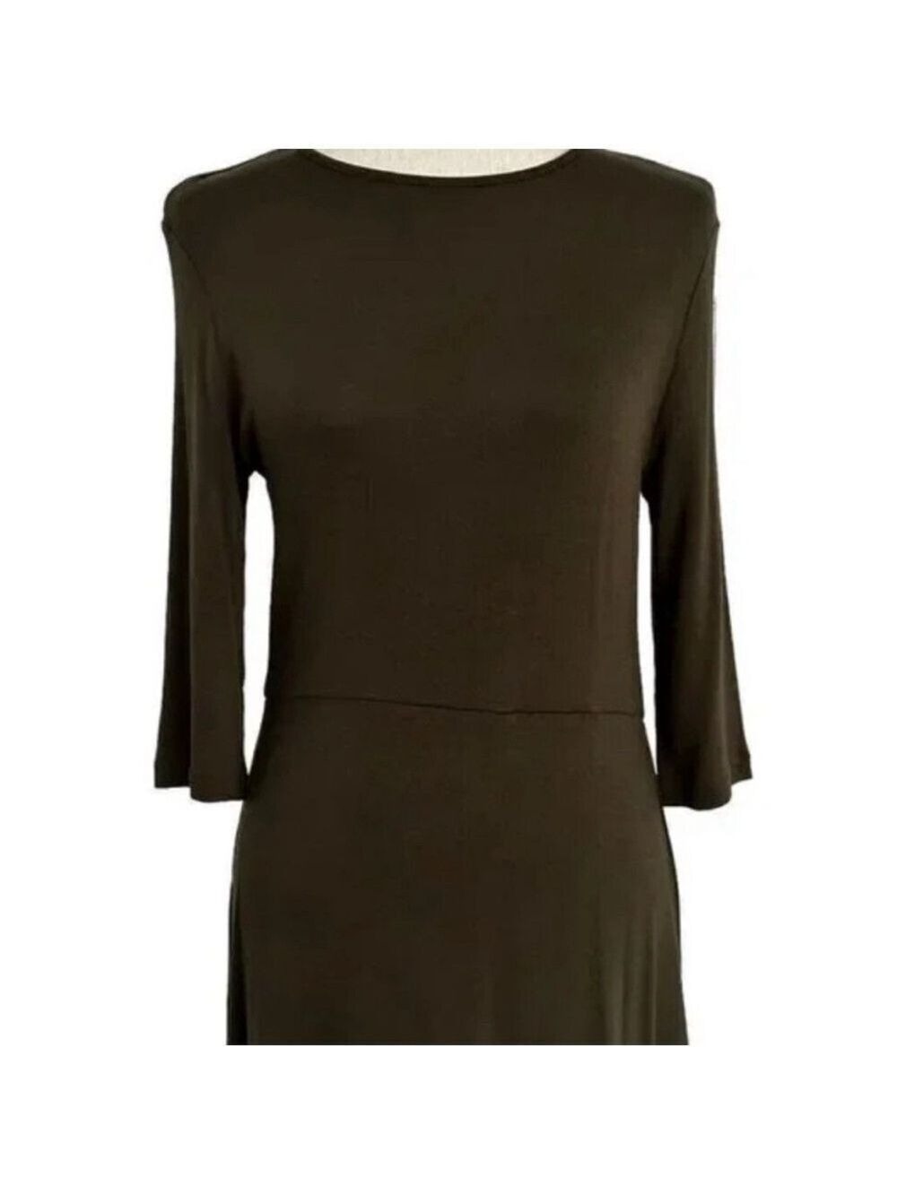 VINCE | Army Green Stretch Elbow Sleeve Jersey Midi Dress Small - Picture 7 of 13